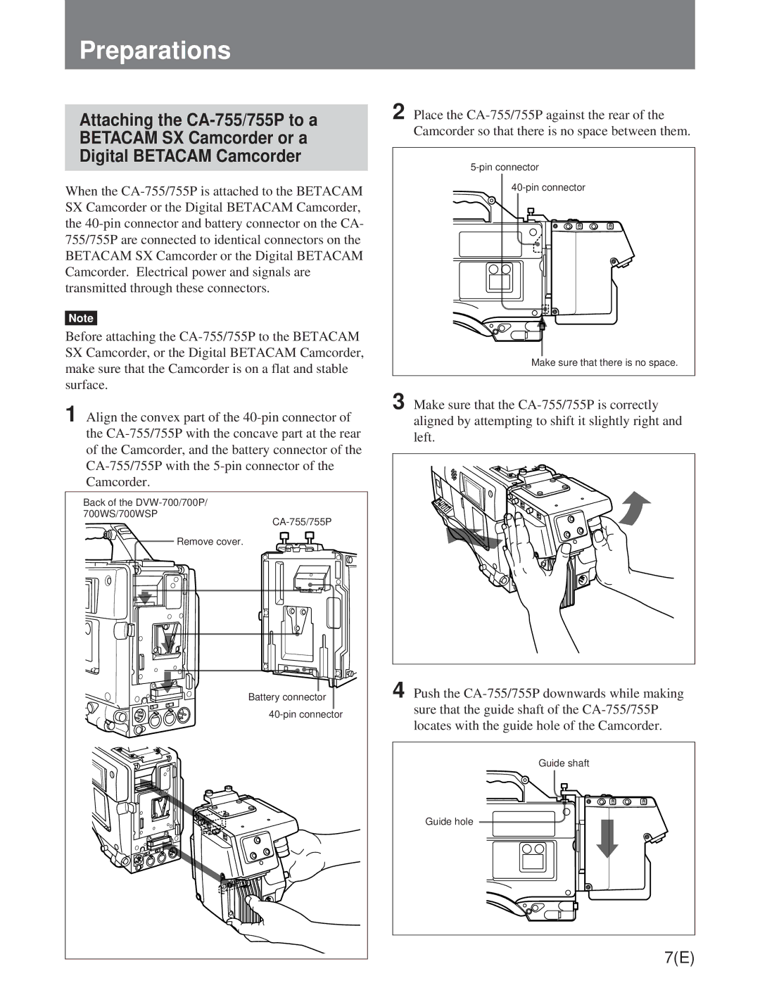 Sony CA-755/755P operation manual Preparations 