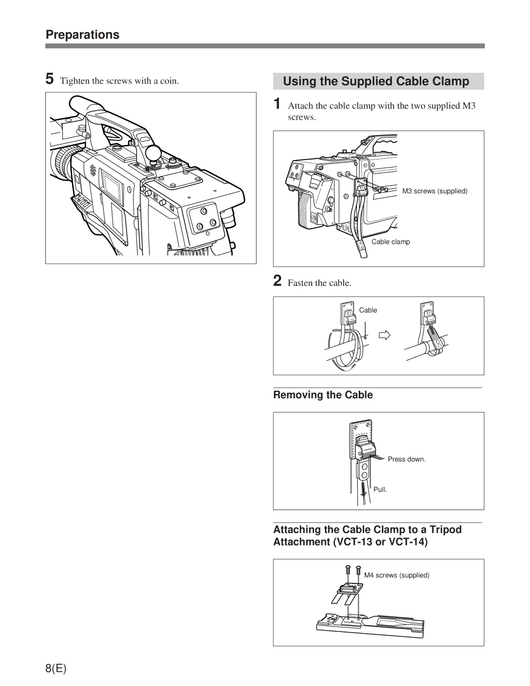 Sony CA-755/755P operation manual Preparations, Using the Supplied Cable Clamp 