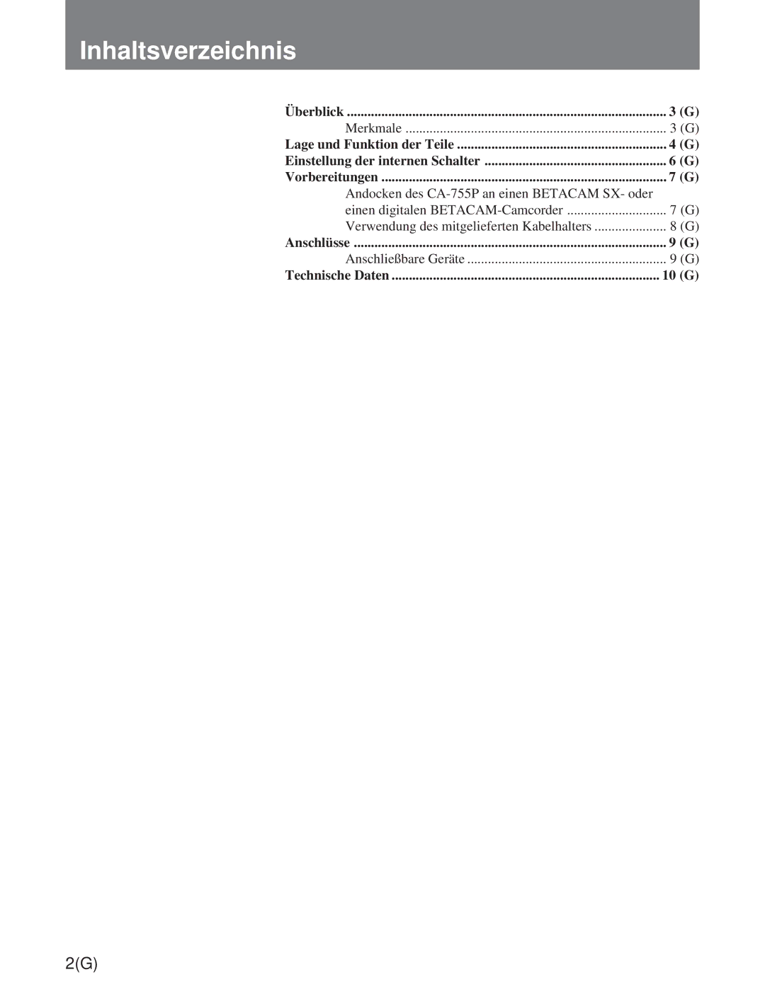 Sony CA-755/755P operation manual Inhaltsverzeichnis 