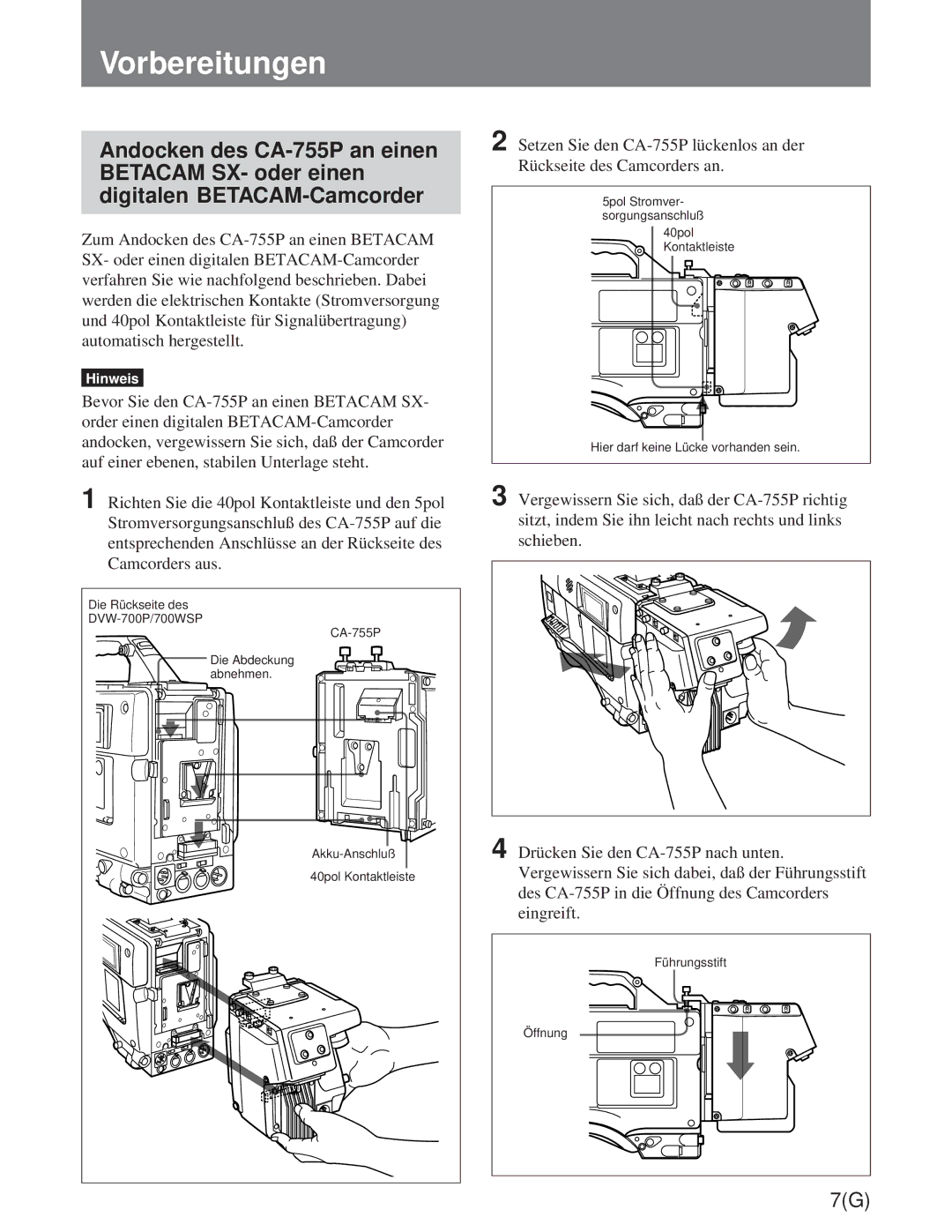 Sony CA-755/755P operation manual Vorbereitungen 