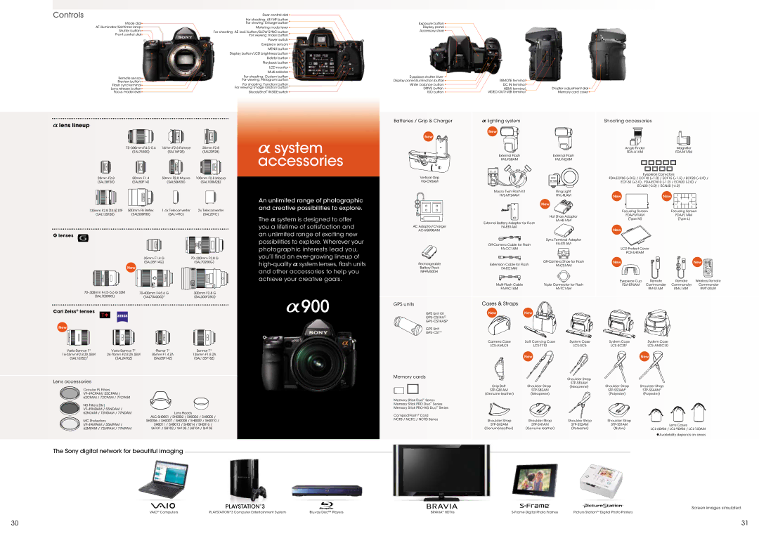 Sony CA649W specifications System accessories, Lens lineup 