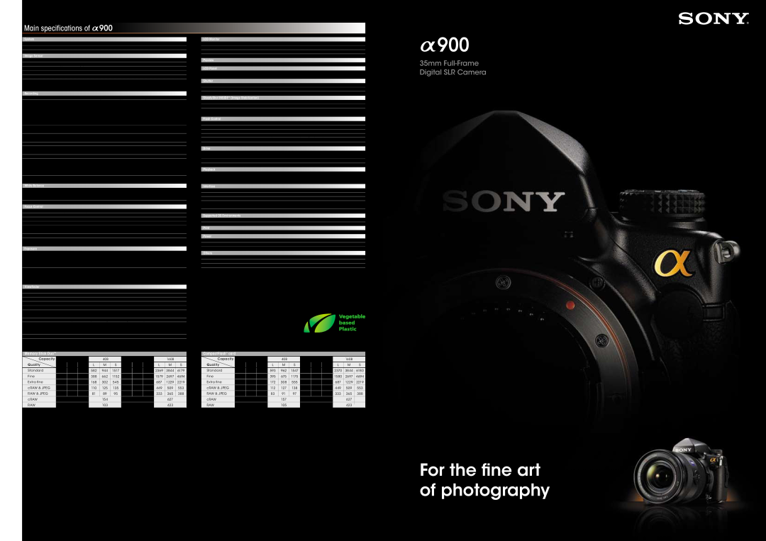 Sony CA649W specifications Main specifications of, For the ﬁne art of photography, 35mm Full-Frame Digital SLR Camera 
