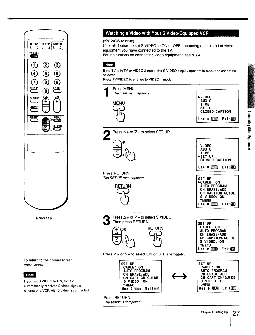 Sony Cable Box specifications KV-20TS32 only, Use € I Exitl, Use # Exlt, Use # Exit l, Use #1 Exit 