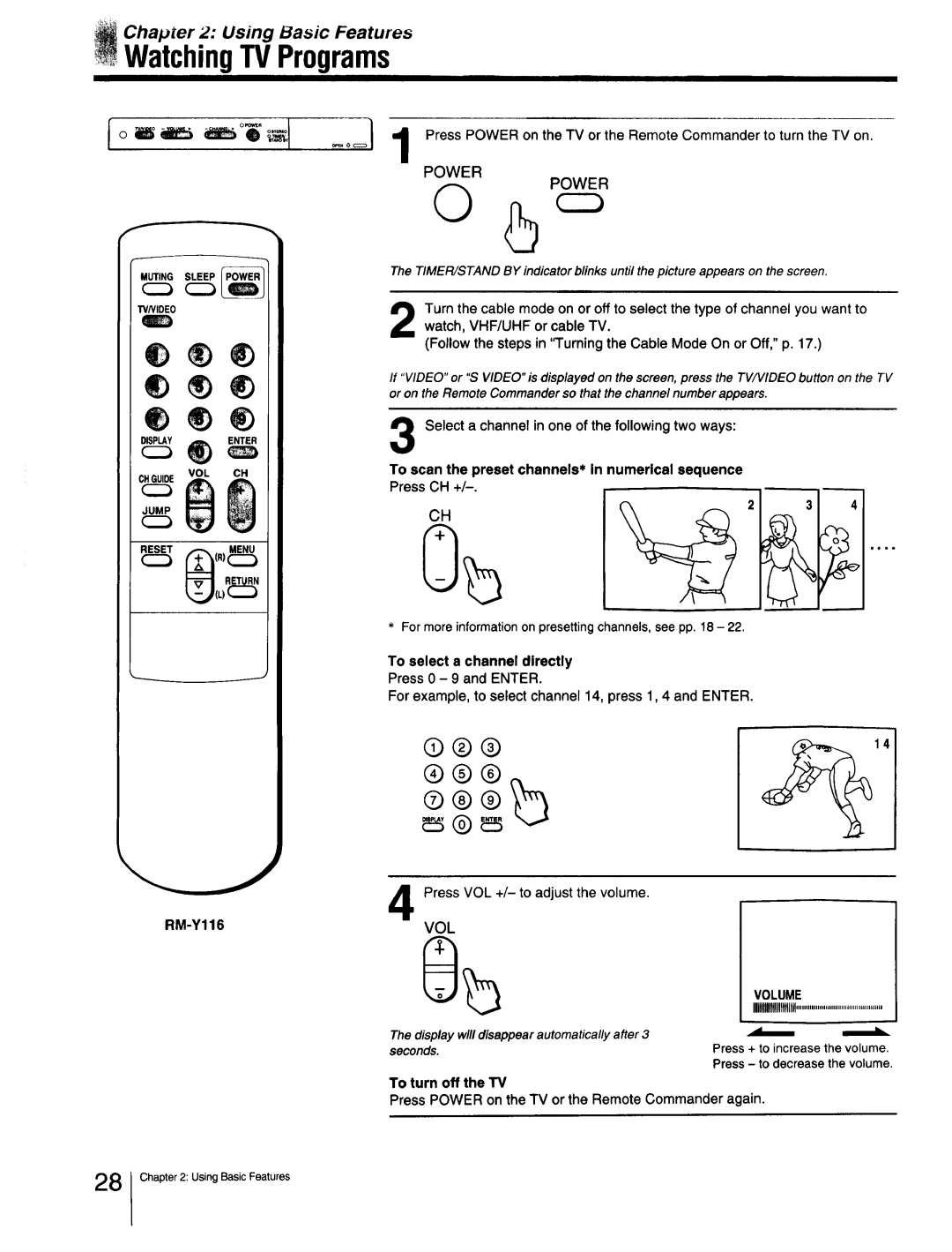 Sony Cable Box specifications To scan the preset channels* in numerical sequence, To select a channel directly 