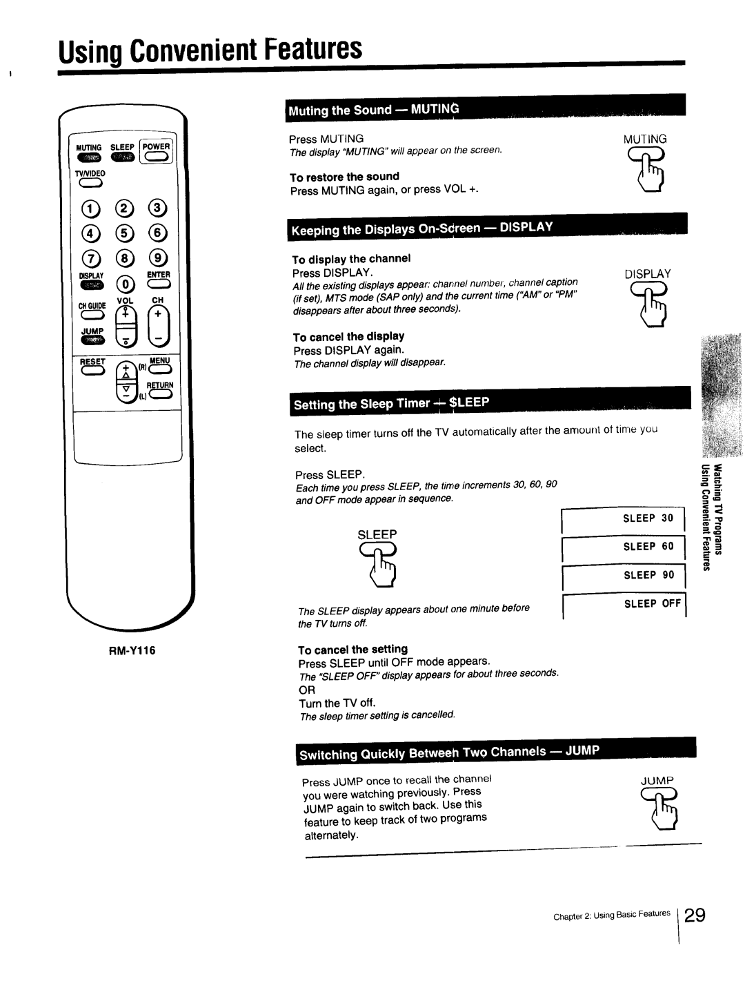 Sony Cable Box specifications UsingConvenientFeatures, Sleep OFF 