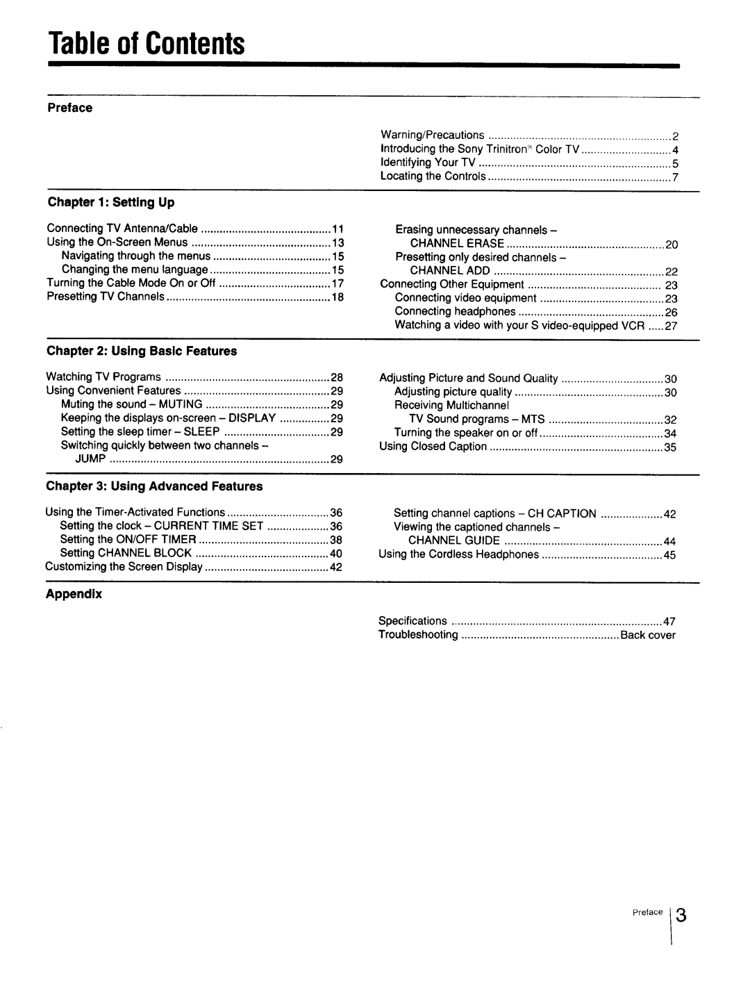 Sony Cable Box specifications TableofContents 