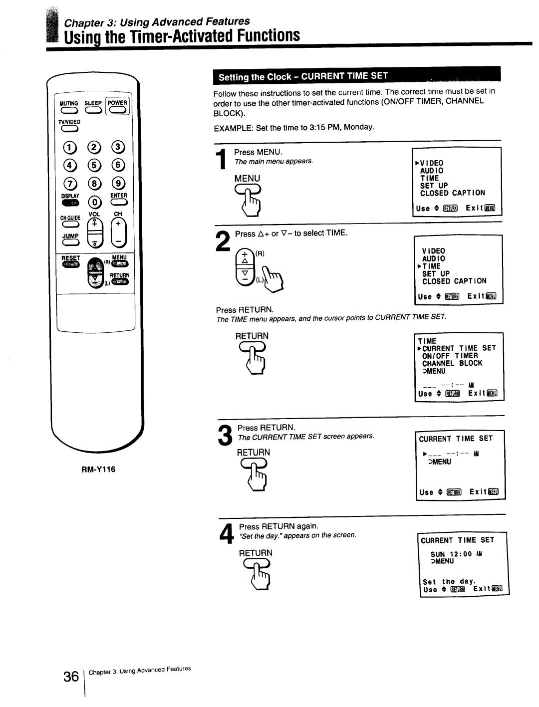 Sony Cable Box UsintheTimerl-ActivatedFunctions, Press A+ or 7- to select Time, Use Exitl, Onioff Timer Channel Block 