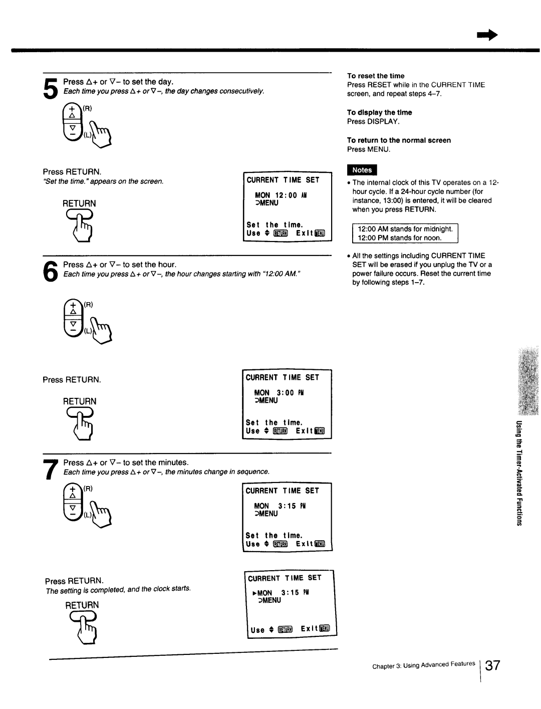 Sony Cable Box specifications Current Time SET, Mon 