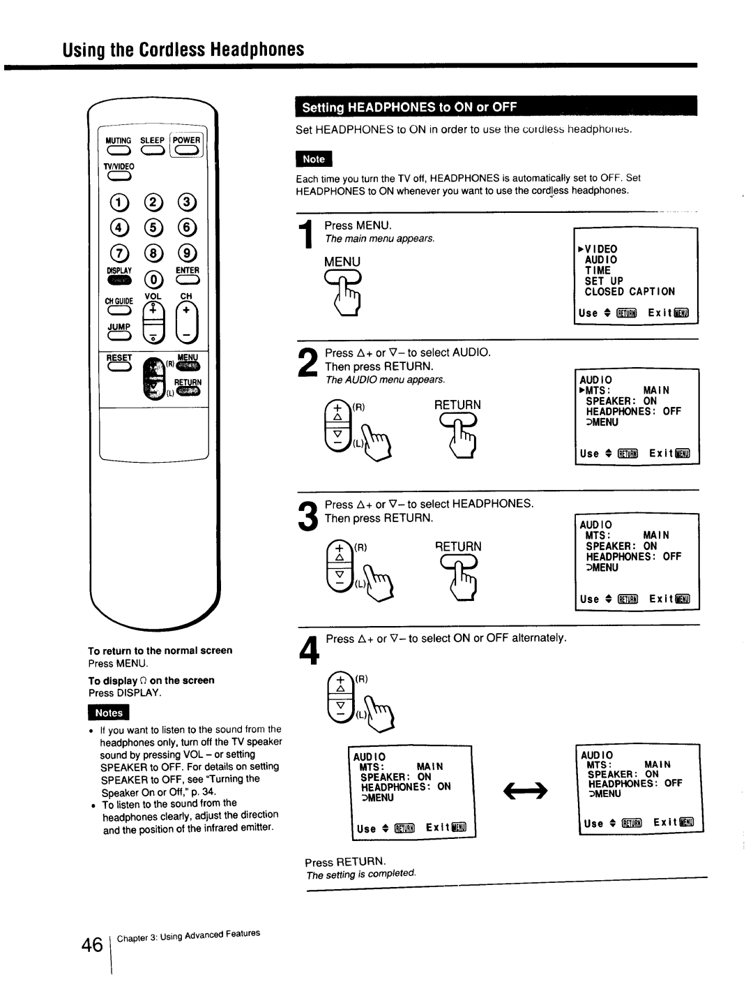 Sony Cable Box specifications Use #l Exit, Use €1 Exiti, Audio MTS Main Speaker on Headphones OFF, Use € I Exitt 