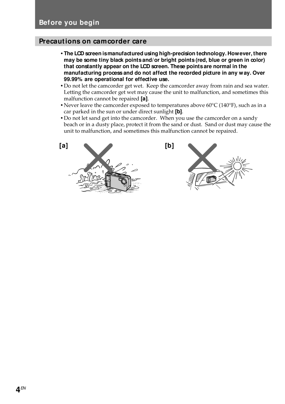 Sony CCD-CR1E manual Before you begin, Precautions on camcorder care, 99.99% are operational for effective use 