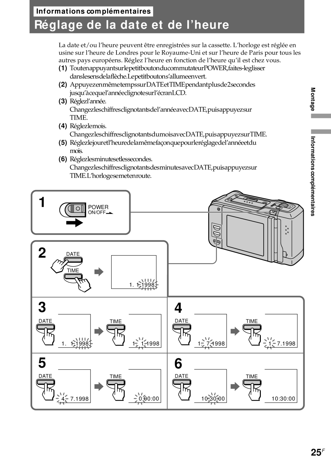 Sony CCD-CR1E manual Réglage de la date et de l’heure, Time 