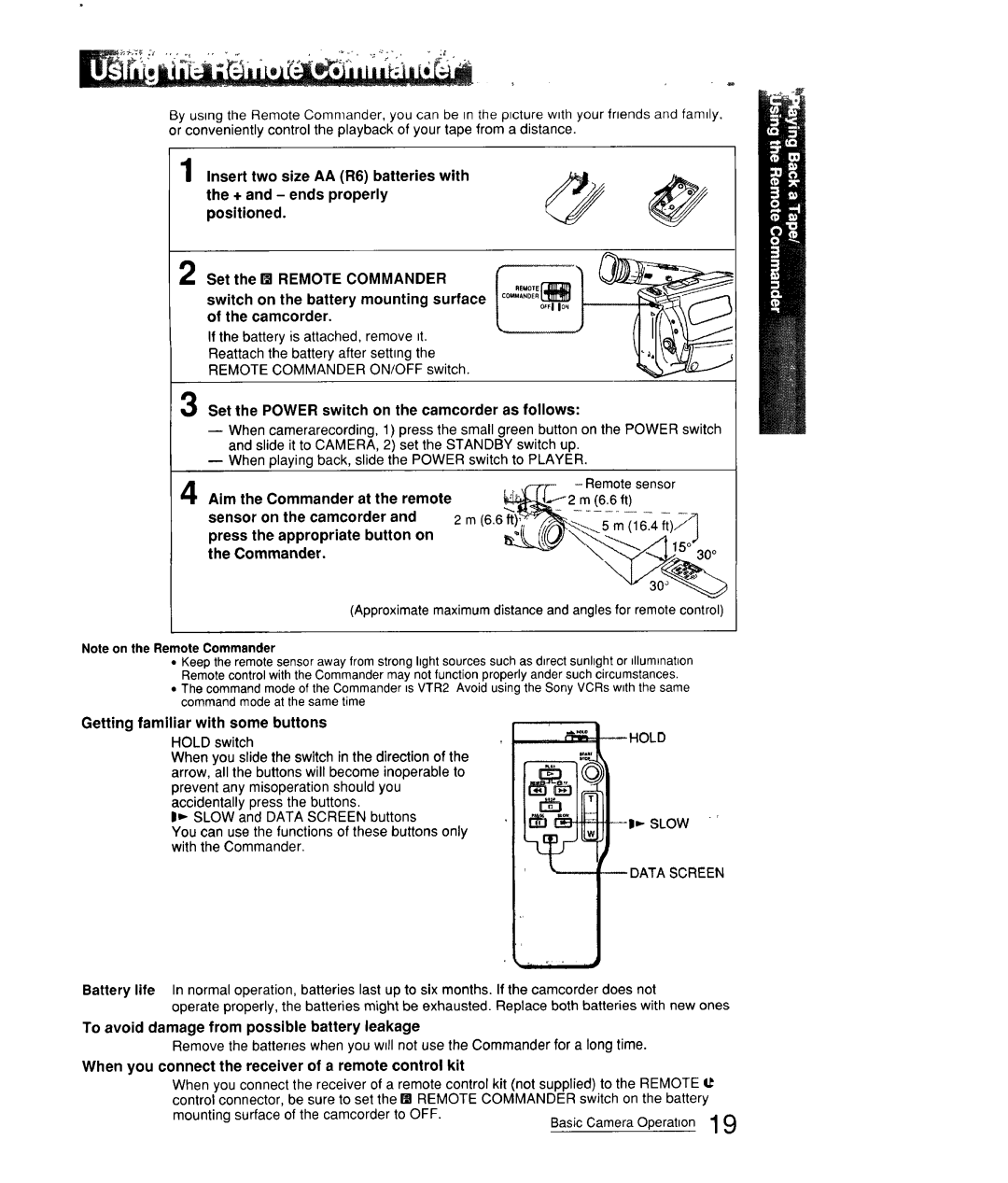 Sony CCD-FX310 operation manual Set the Power switch on the camcorder as follows, Getting familiar with some buttons 