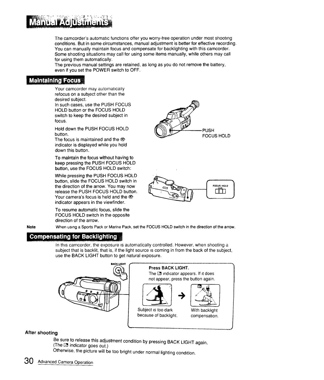 Sony CCD-FX310 operation manual Press Back Light, After shooting 