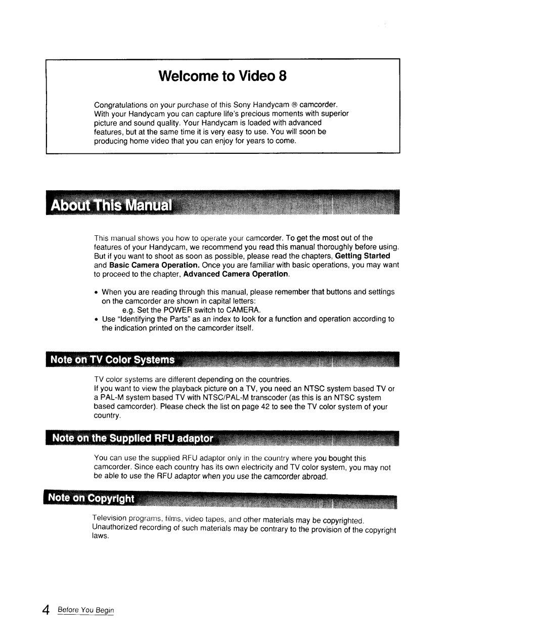 Sony CCD-FX310 operation manual Welcome to Video 