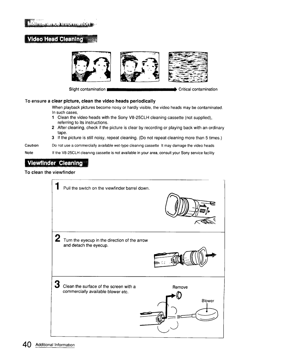 Sony CCD-FX310 operation manual To clean the viewfinder 