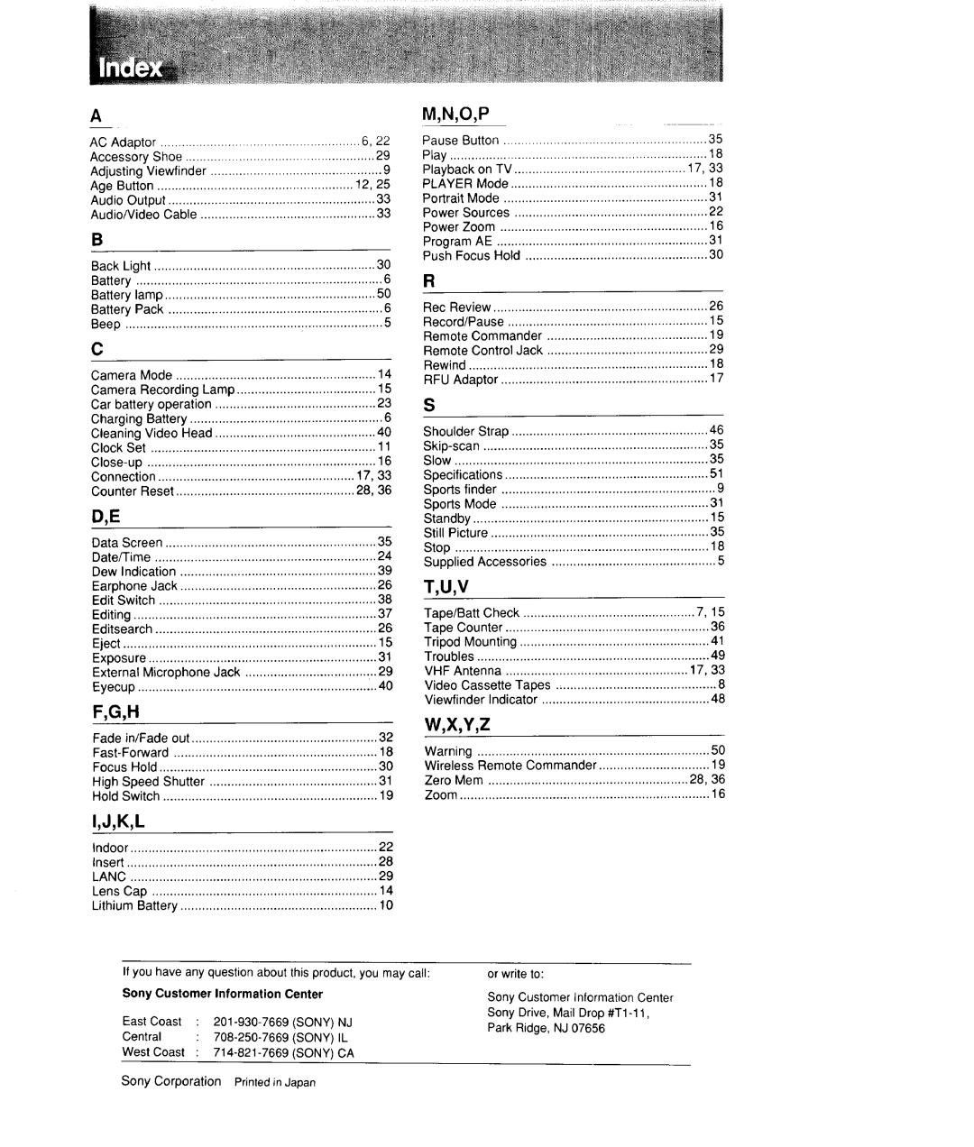 Sony CCD-FX310 operation manual O,P, Information Center 