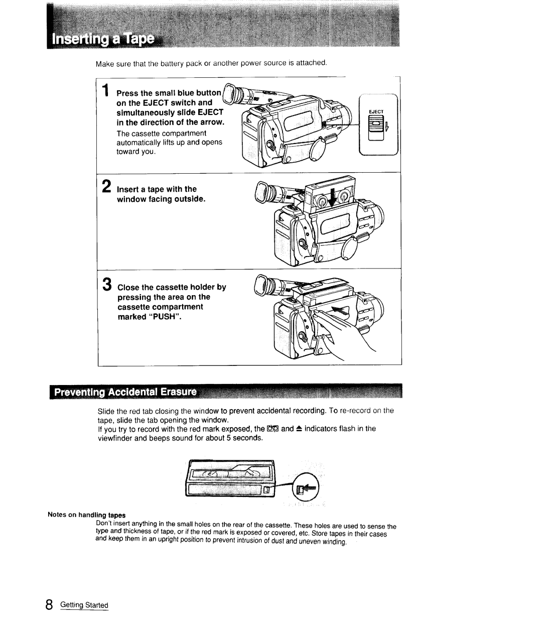 Sony CCD-FX310 operation manual Cassette compartment marked Push 