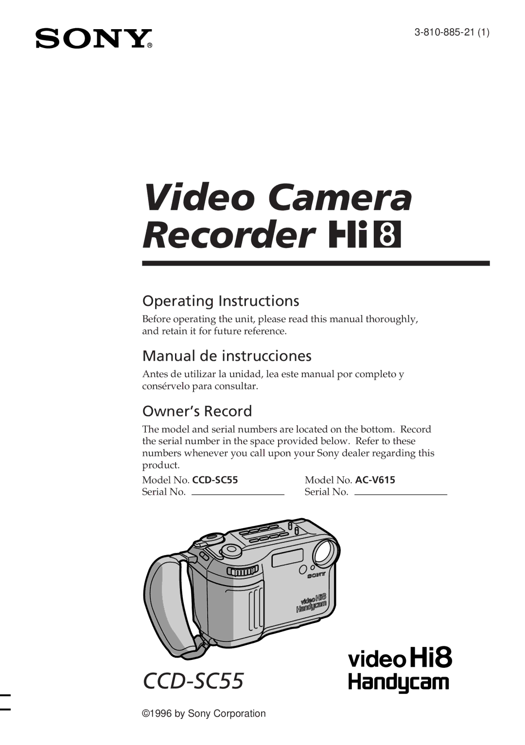 Sony CCD-SC55 operating instructions Video Camera Recorder H 