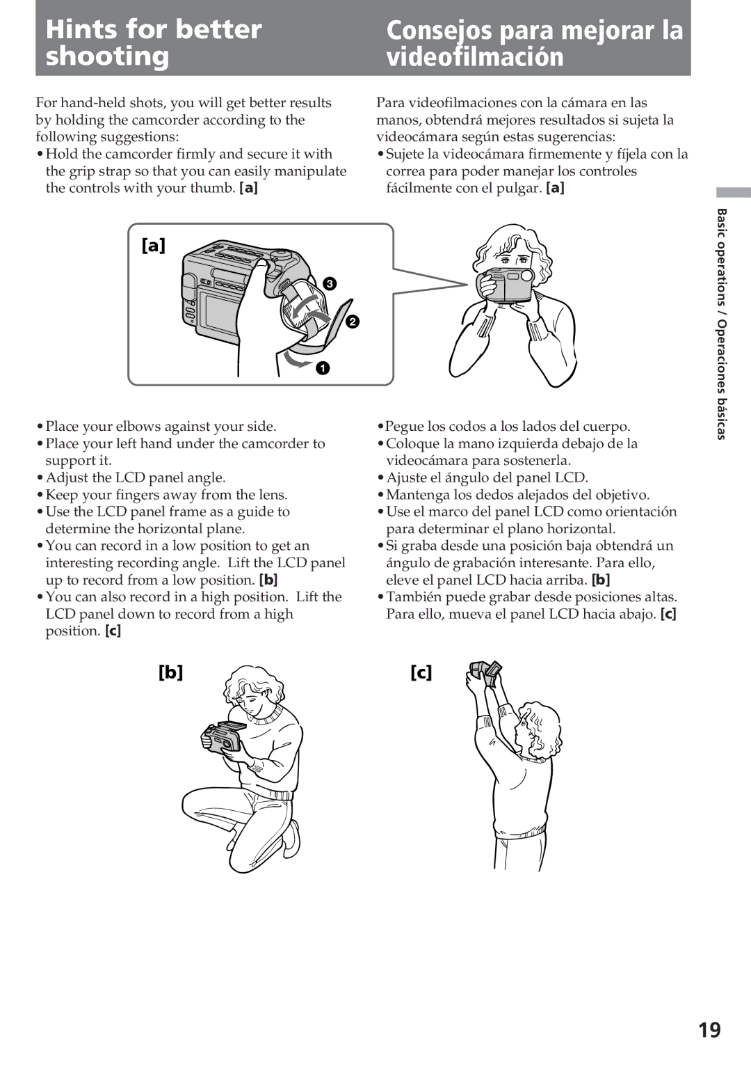 Sony CCD-SC55 operating instructions Hints for better, Shooting Videofilmación 