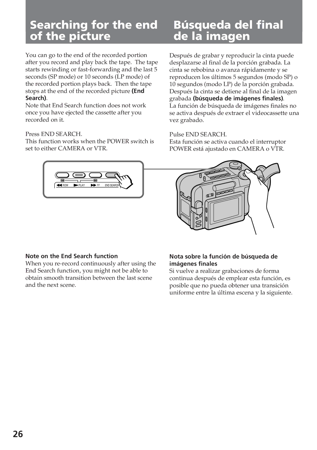 Sony CCD-SC55 operating instructions Nota sobre la función de búsqueda de imágenes finales 