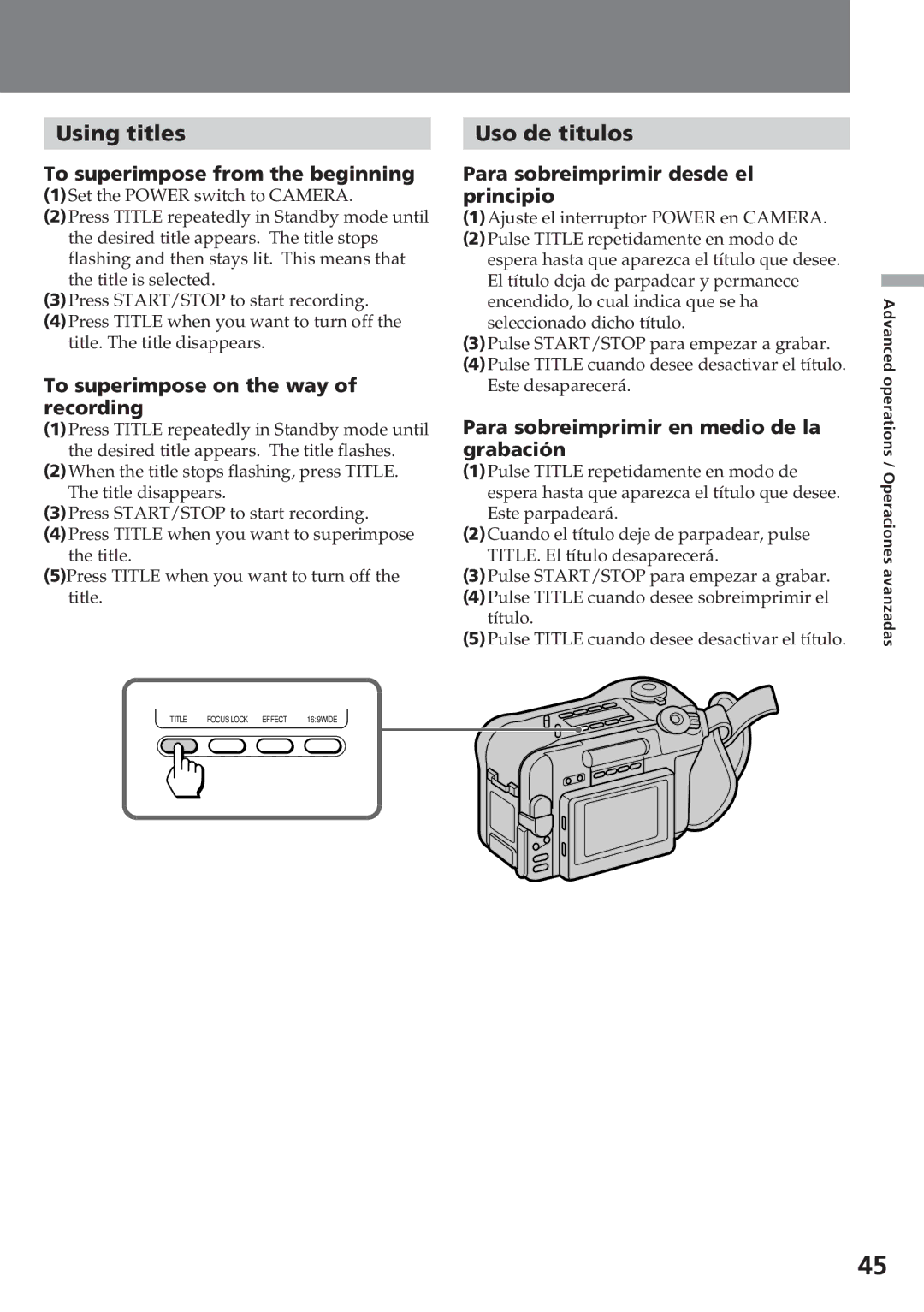 Sony CCD-SC55 operating instructions Using titles, Uso de titulos 