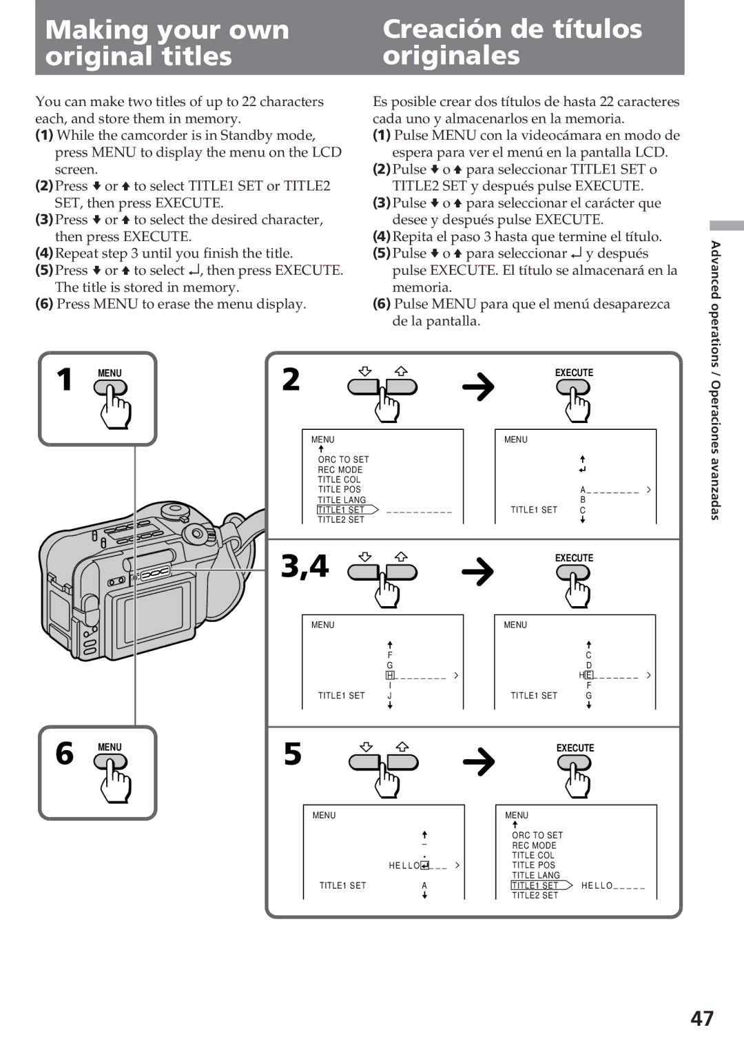 Sony CCD-SC55 operating instructions Making your own original titles, Creación de títulos originales 