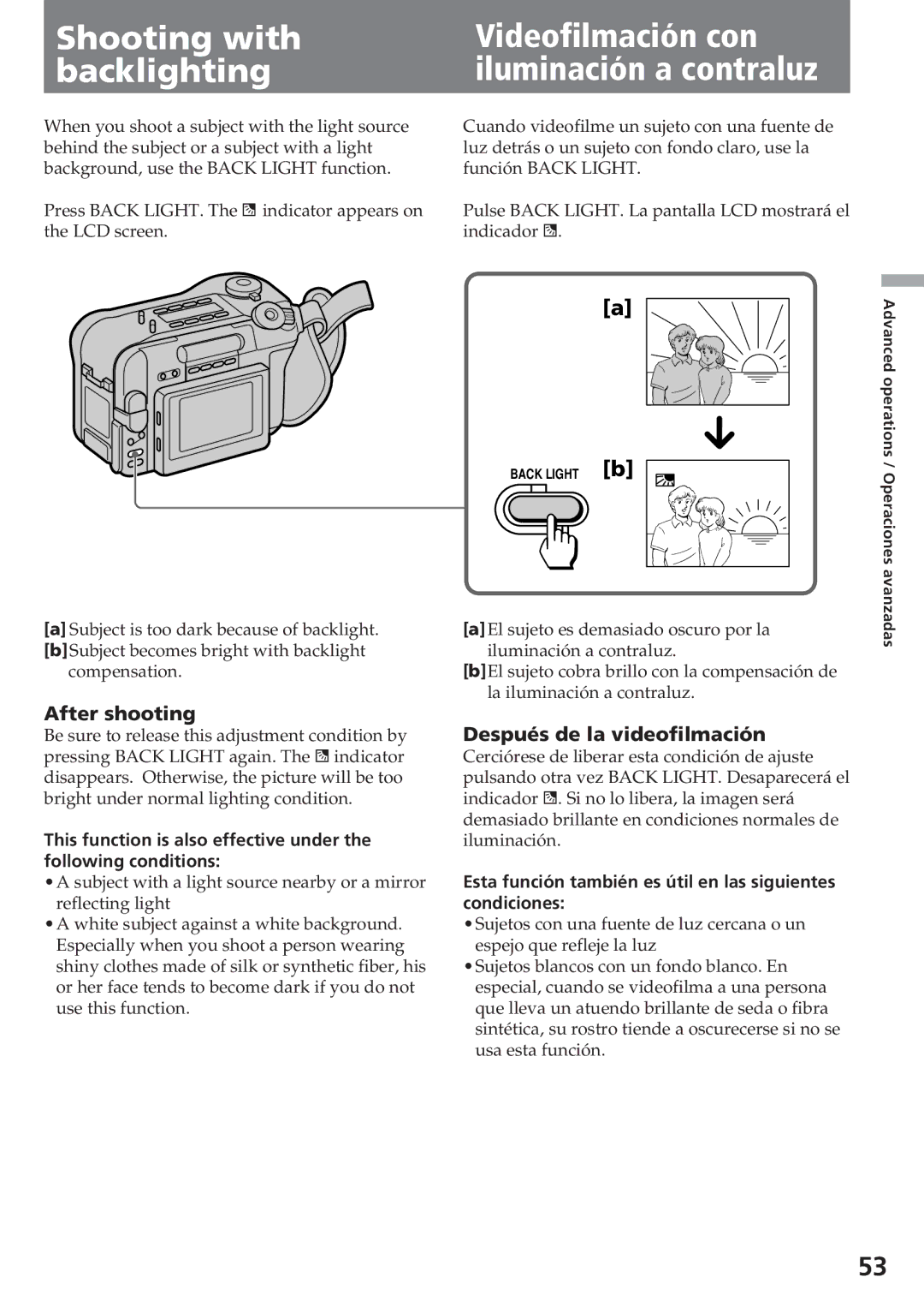 Sony CCD-SC55 After shooting, Después de la videofilmación, Esta función también es útil en las siguientes condiciones 