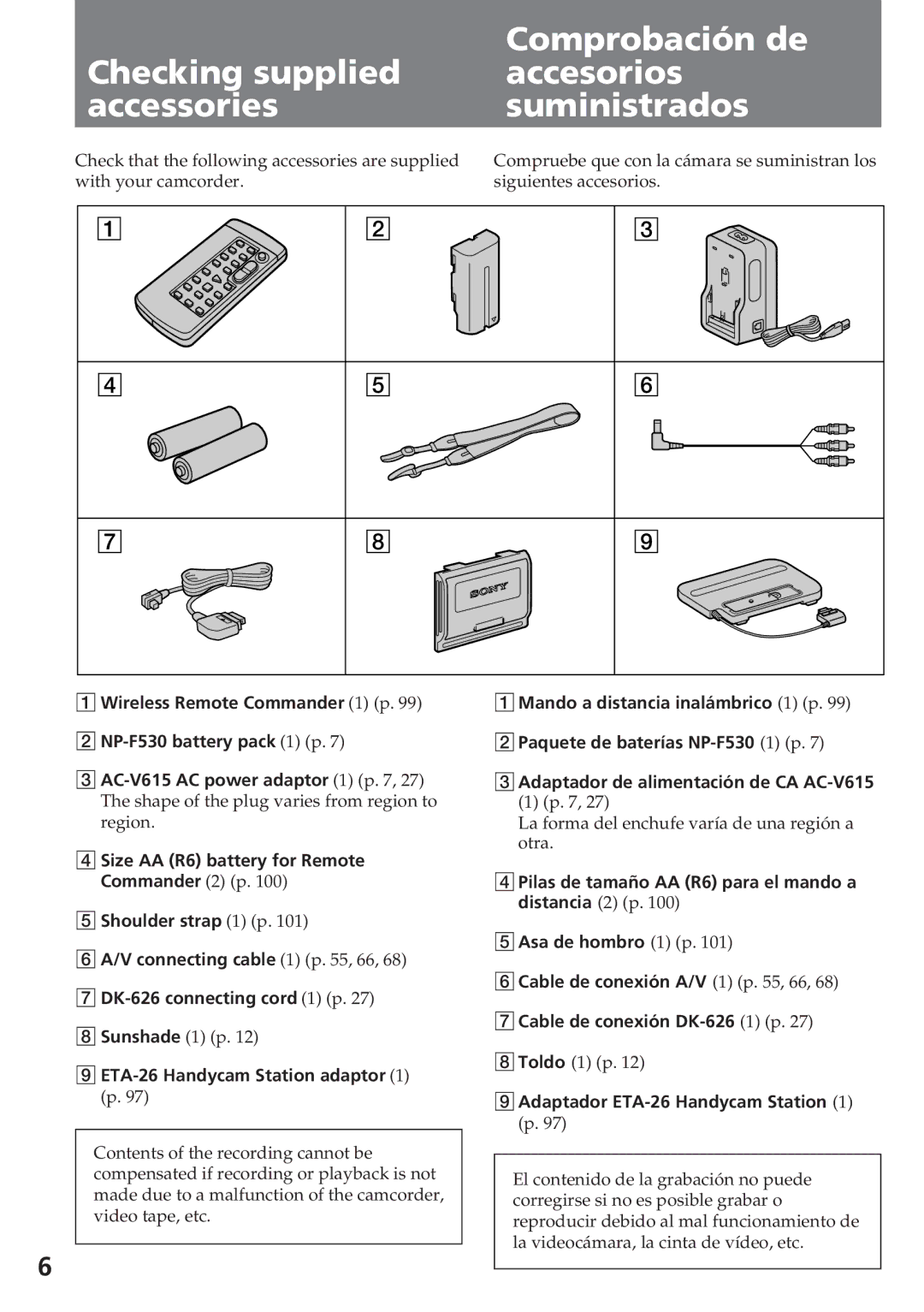 Sony CCD-SC55 operating instructions Adaptador ETA-26 Handycam Station 1 p 