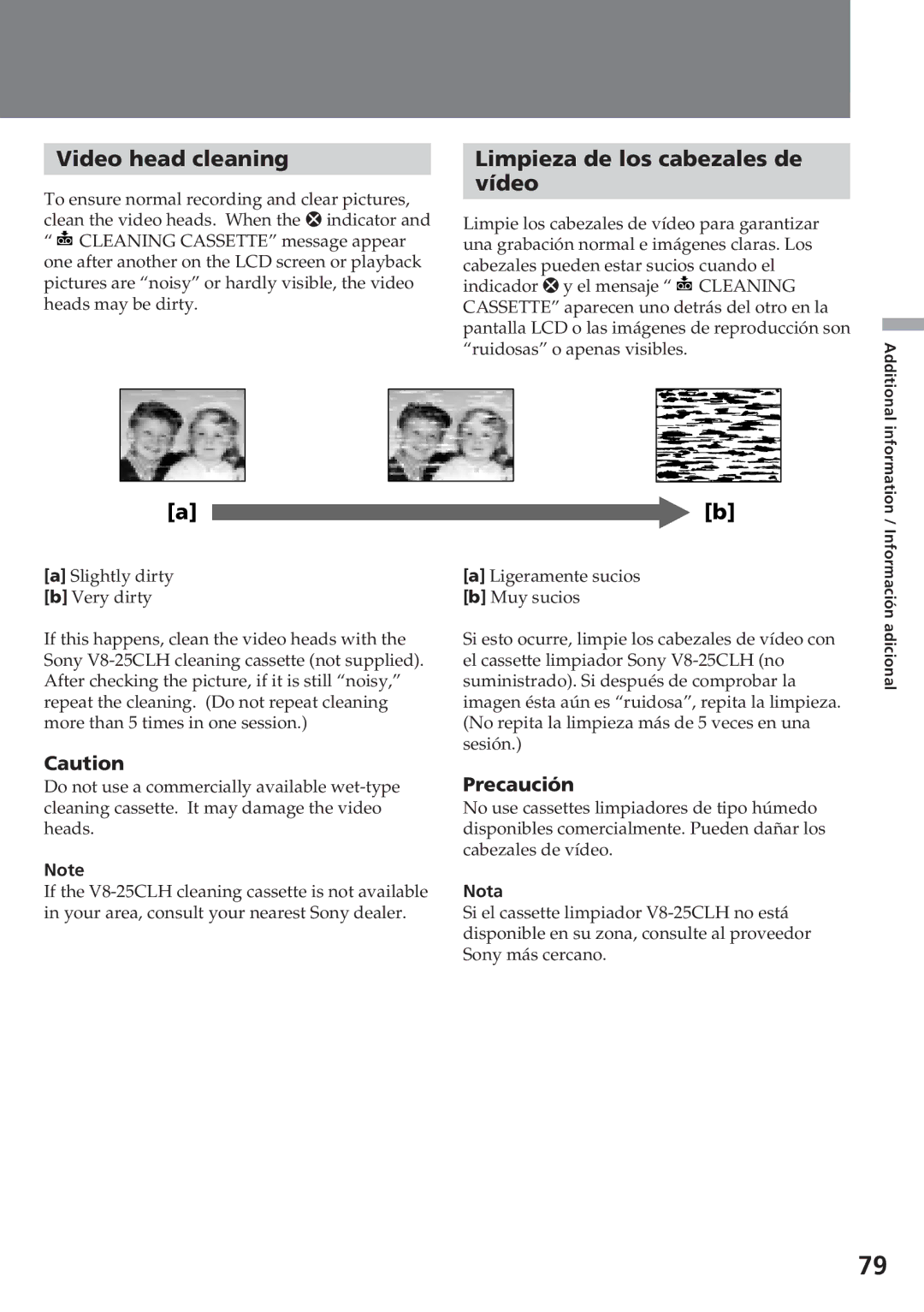 Sony CCD-SC55 operating instructions Video head cleaning, Limpieza de los cabezales de Vídeo, Nota 
