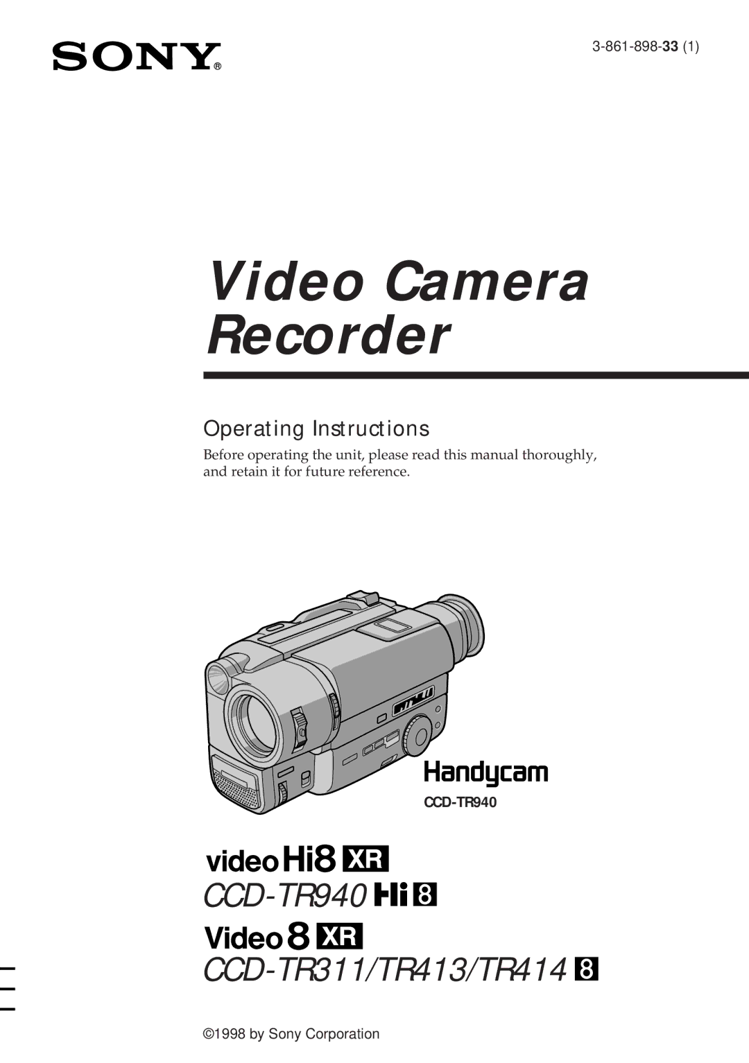 Sony CCD-TR311 operating instructions Video Camera Recorder 