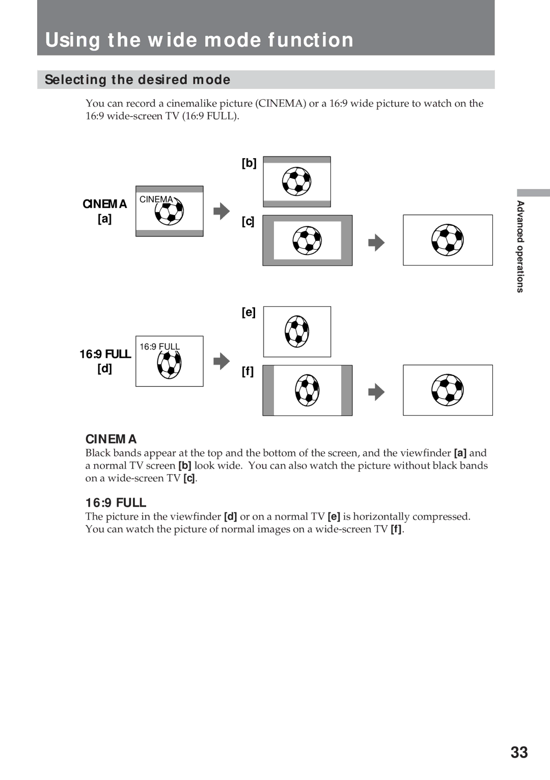 Sony CCD-TR311 operating instructions Using the wide mode function, Selecting the desired mode, Full 