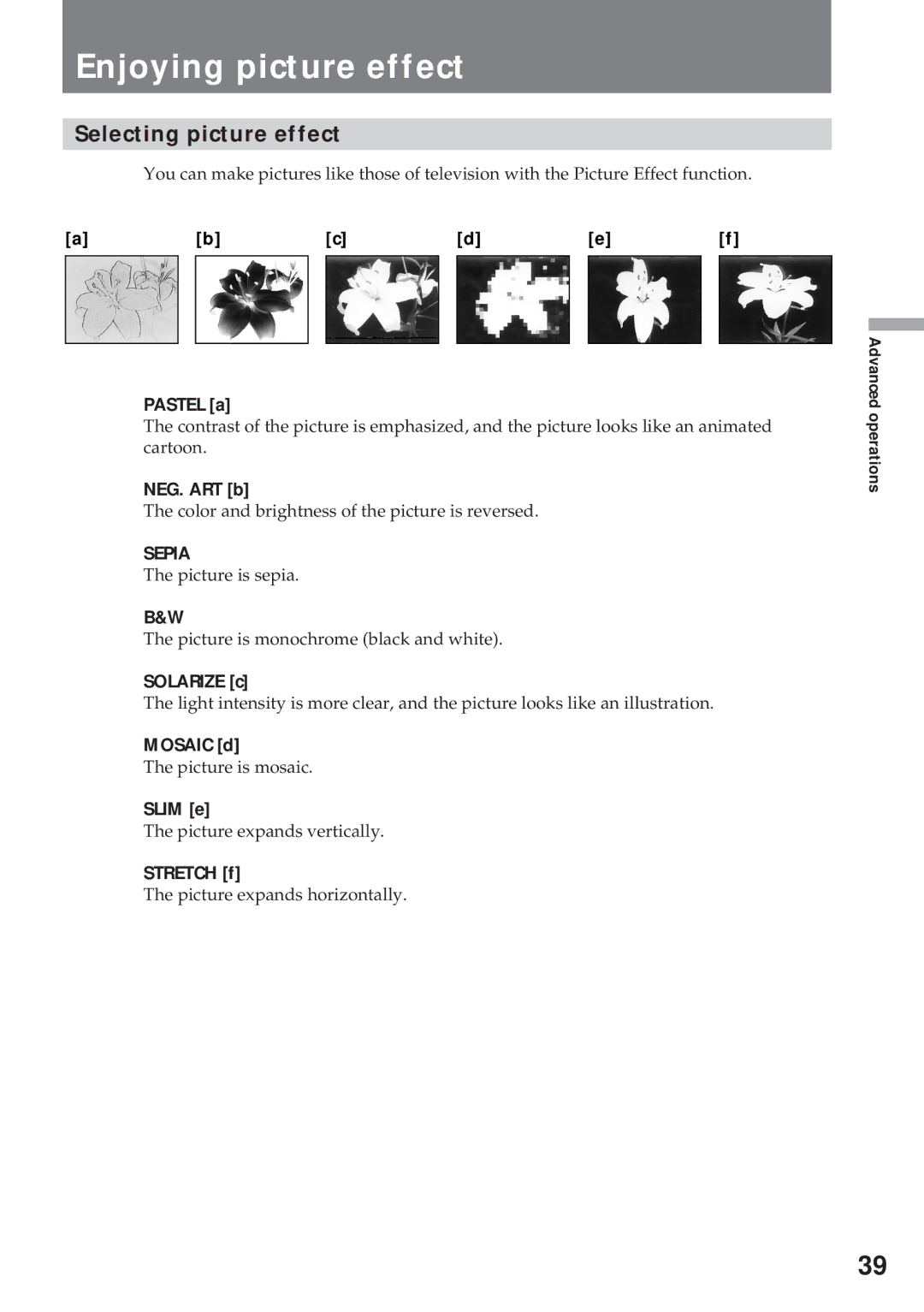 Sony CCD-TR311 operating instructions Enjoying picture effect, Selecting picture effect 