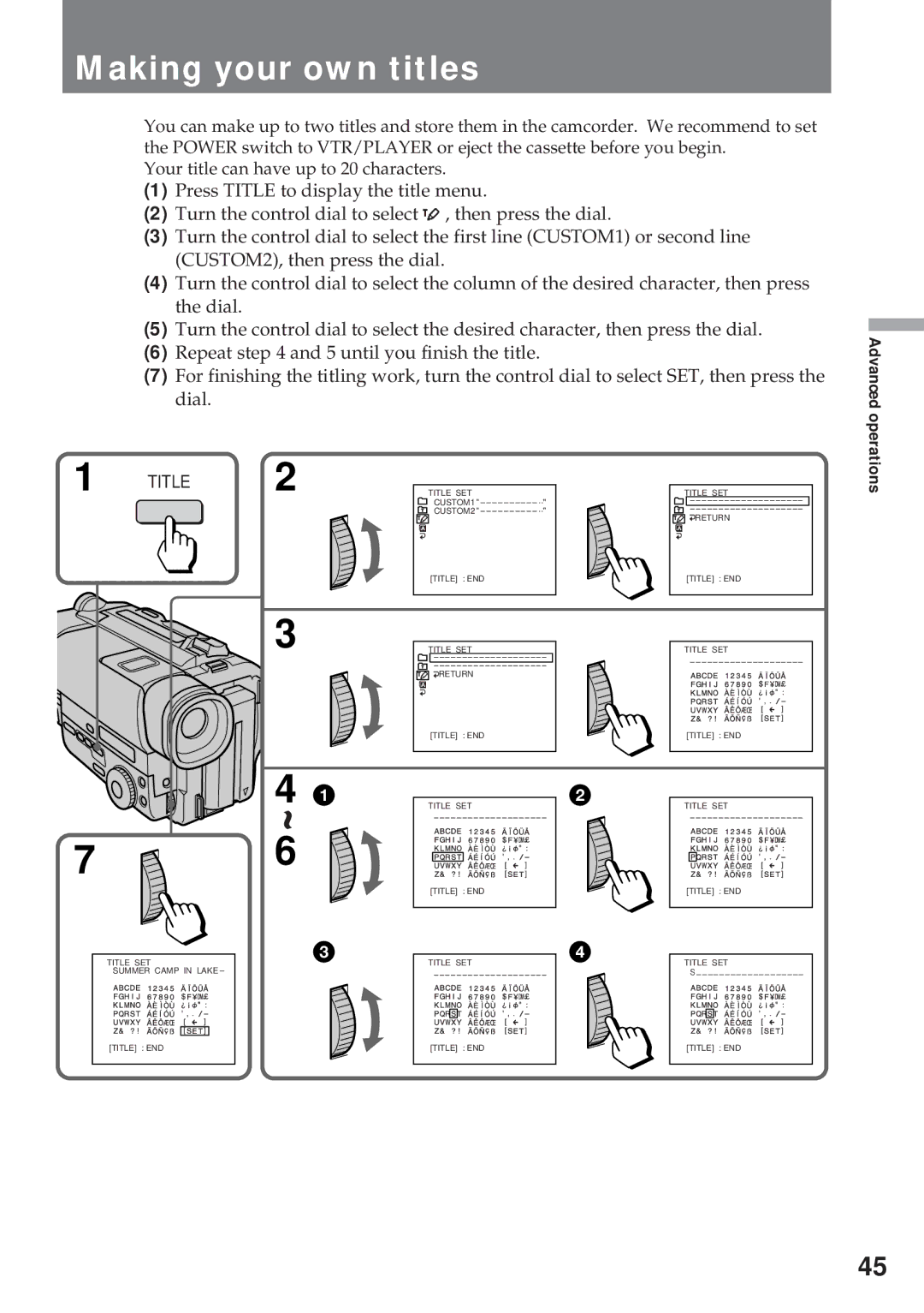 Sony CCD-TR311 operating instructions Making your own titles 