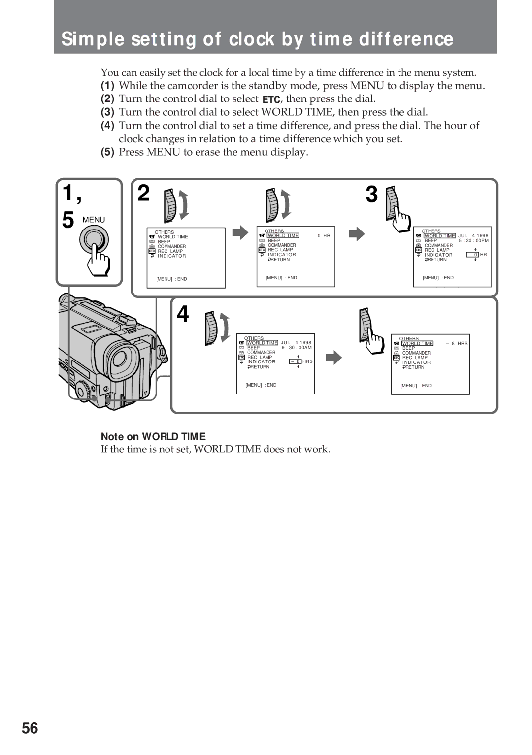 Sony CCD-TR311 operating instructions Simple setting of clock by time difference 