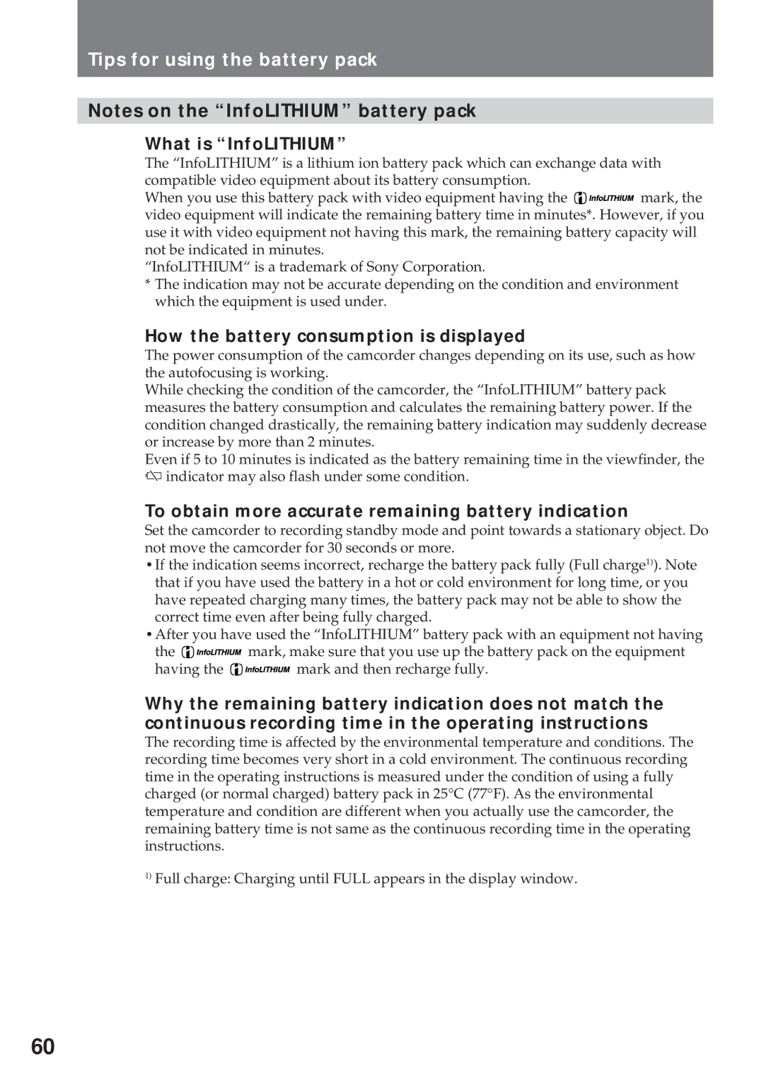 Sony CCD-TR311 operating instructions What is InfoLITHIUM, How the battery consumption is displayed 