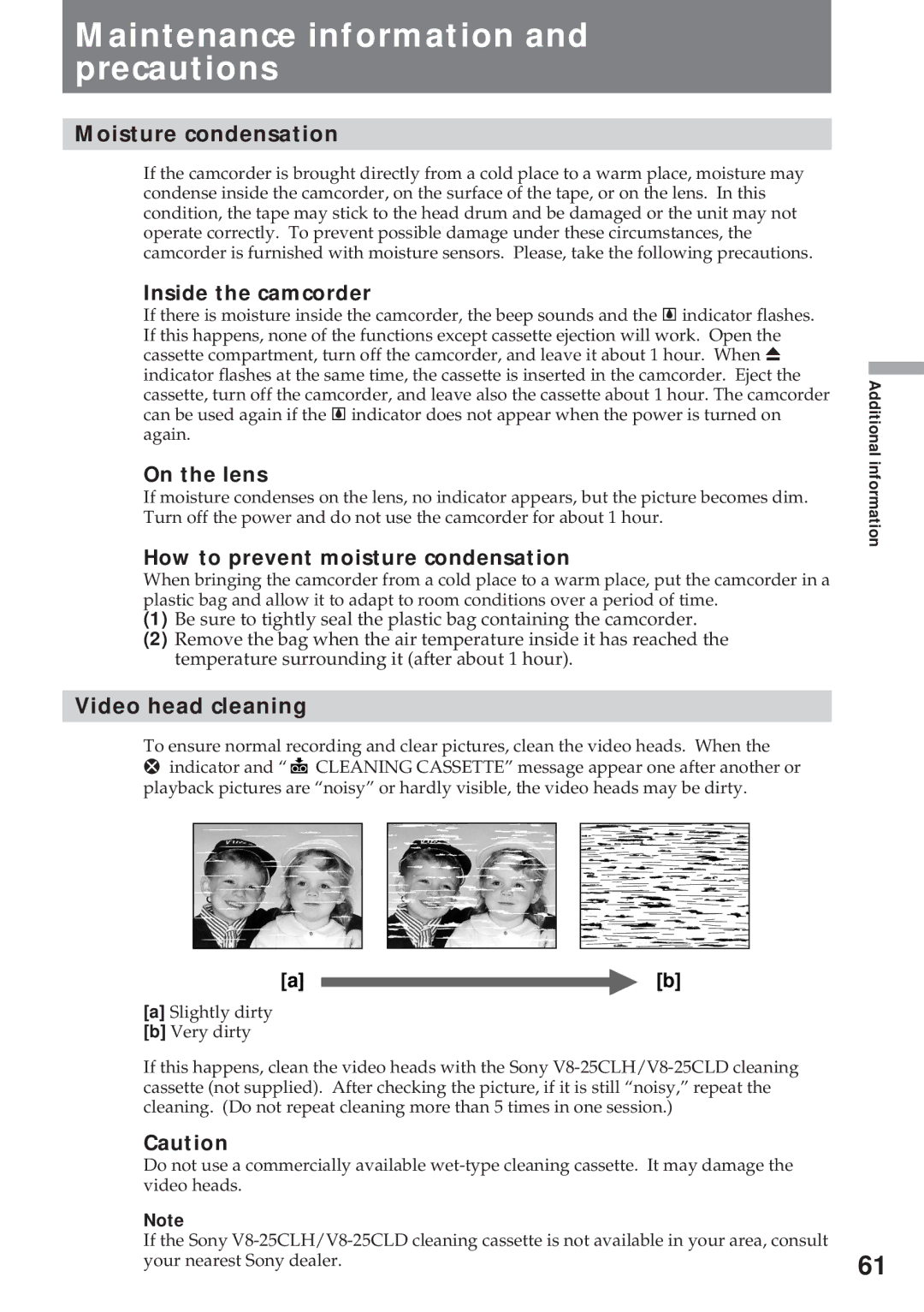 Sony CCD-TR311 operating instructions Maintenance information and precautions 