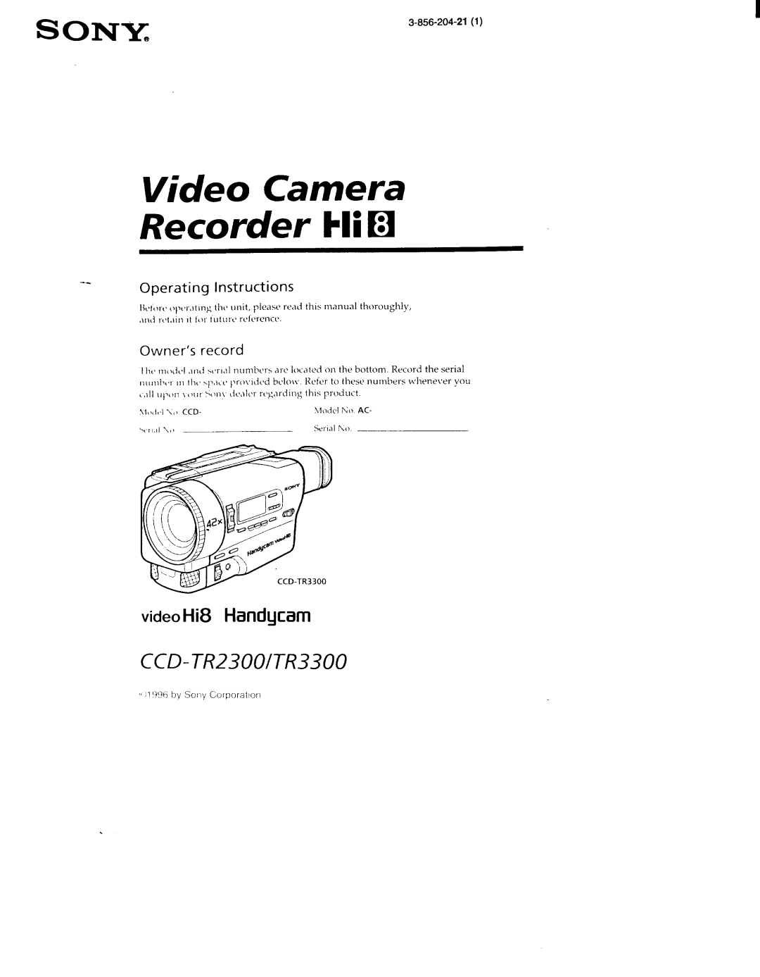 Sony CCD-TR2300, CCD-TR3300 manual 