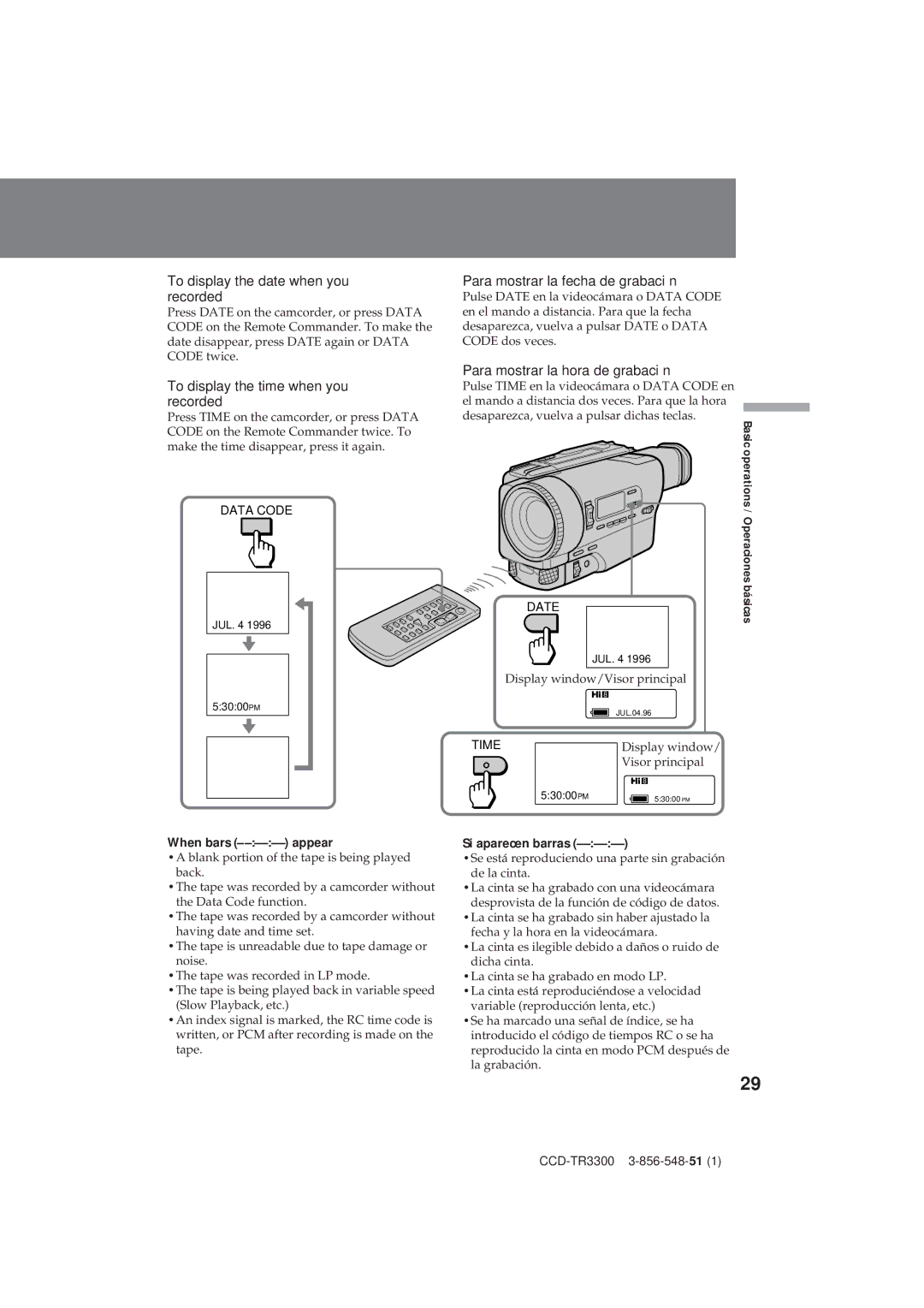 Sony CCD-TR3300 operating instructions To display the date when you recorded, To display the time when you recorded 