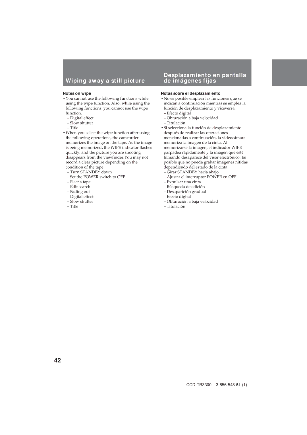 Sony CCD-TR3300 operating instructions Notas sobre el desplazamiento 