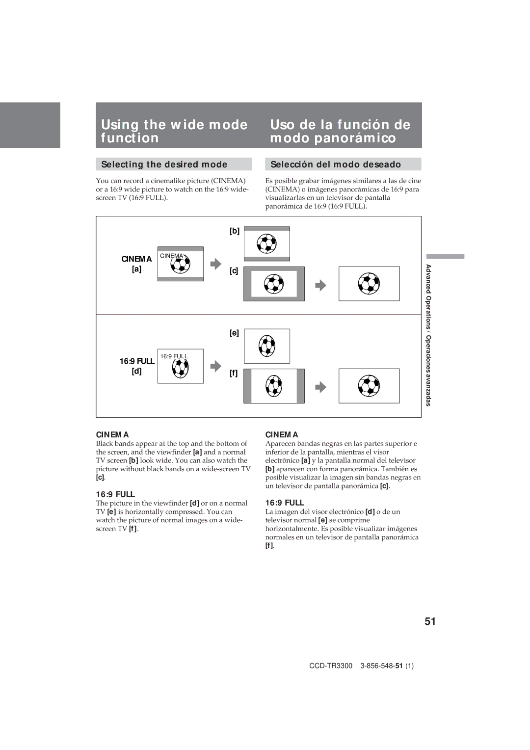 Sony CCD-TR3300 operating instructions Selecting the desired mode Selección del modo deseado, Full 