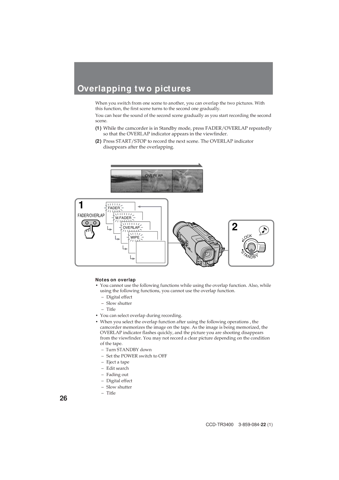 Sony CCD-TR3400 operating instructions Overlapping two pictures 