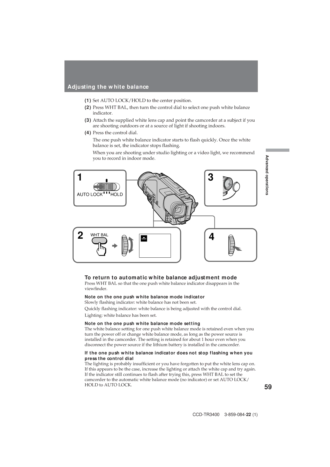 Sony CCD-TR3400 operating instructions Advanced operations 