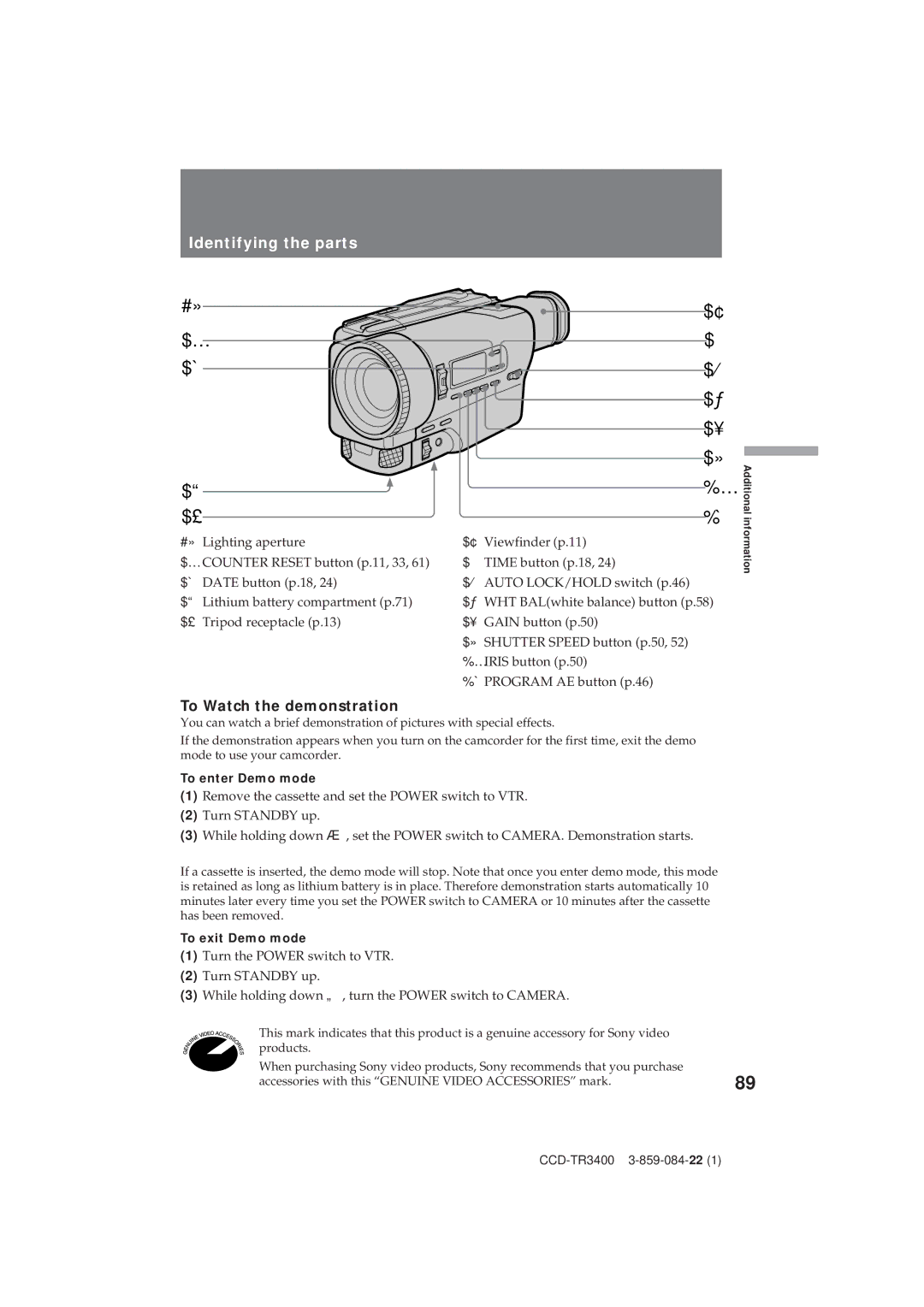 Sony CCD-TR3400 operating instructions To Watch the demonstration, To enter Demo mode, To exit Demo mode 