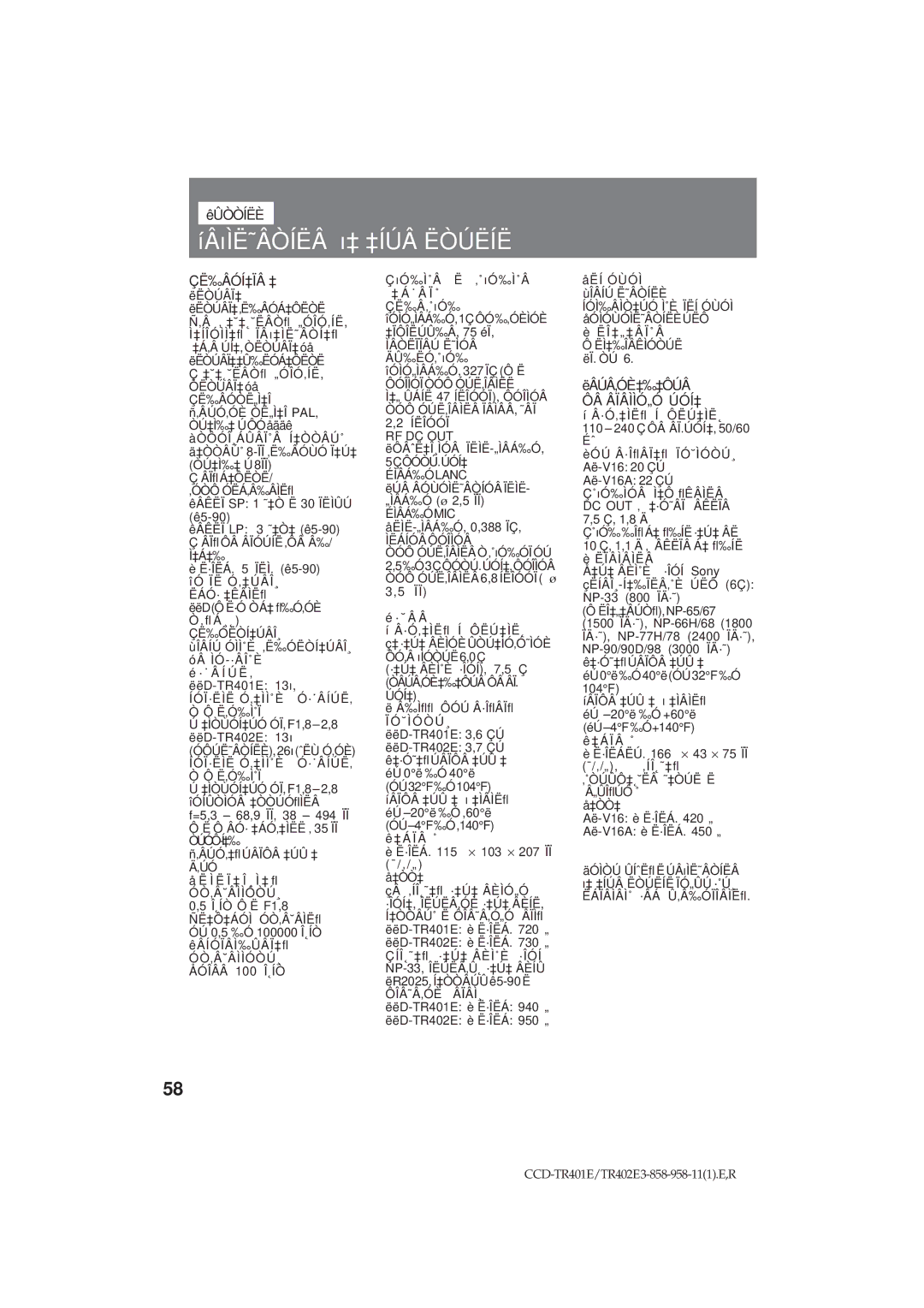 Sony CCD-TR402E operating instructions ÍÂõÌË˜ÂÒÍËÂ õ‡ ‡ÍÚÂ Ëòúëíë, Çë‰Âóí‡Ïâ ‡, Ëâúâ‚Óè‡‰‡Ôúâ, Ôâ Âïâììó„Ó Úóí‡ 