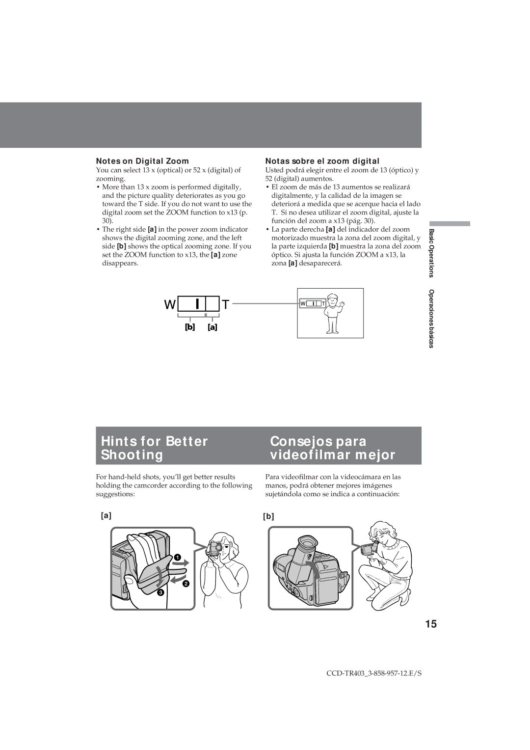 Sony CCD-TR403 Hints for Better Consejos para Shooting Videofilmar mejor, Notas sobre el zoom digital 