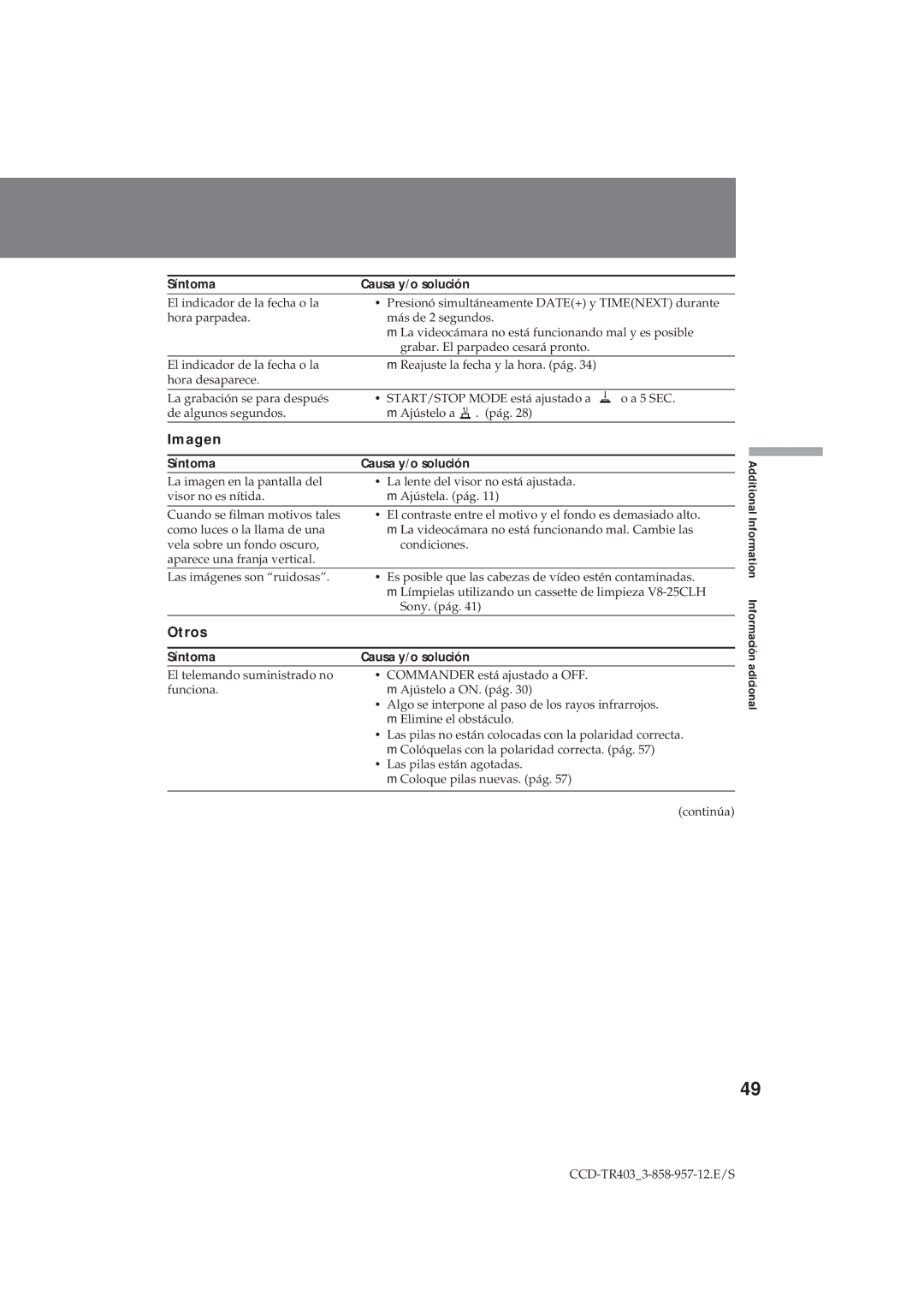 Sony CCD-TR403 operating instructions Imagen, Otros 