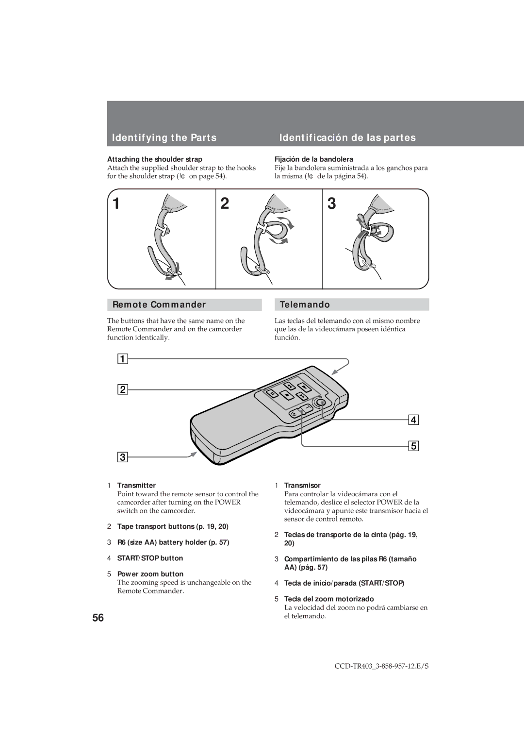 Sony CCD-TR403 operating instructions Remote Commander, Telemando 