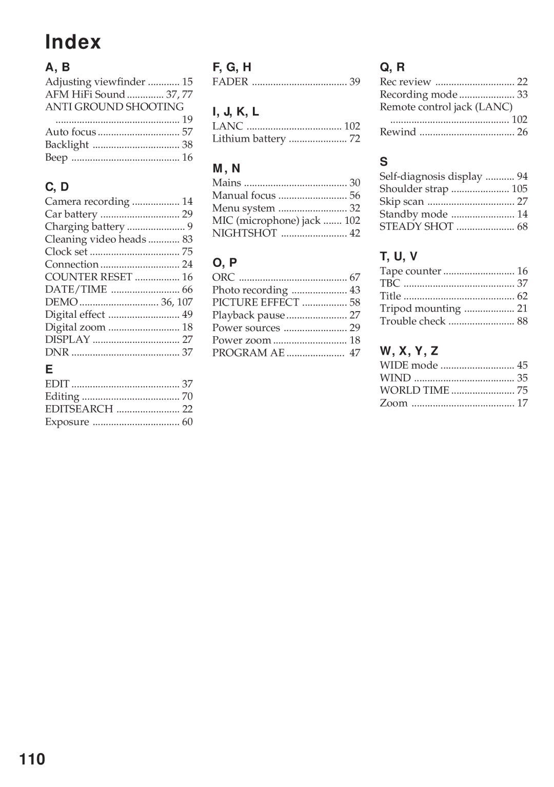 Sony CCD-TR511E, CCD-TR512E, CCD-TR730E, CCD-TR840E, CCD-TR311E operating instructions K, L, Y, Z 