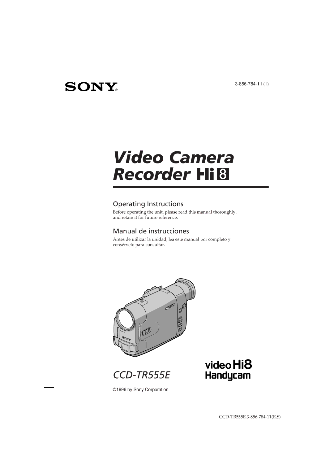 Sony CCD-TR555E operating instructions Video Camera Recorder H 