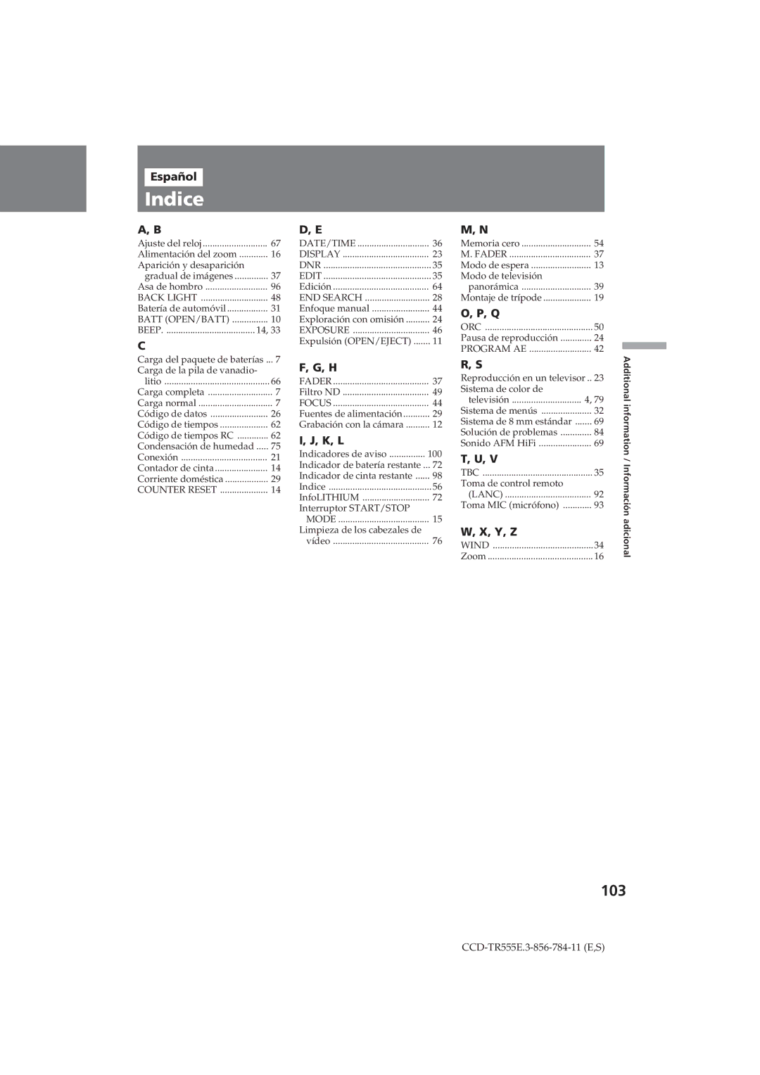 Sony CCD-TR555E operating instructions 103 